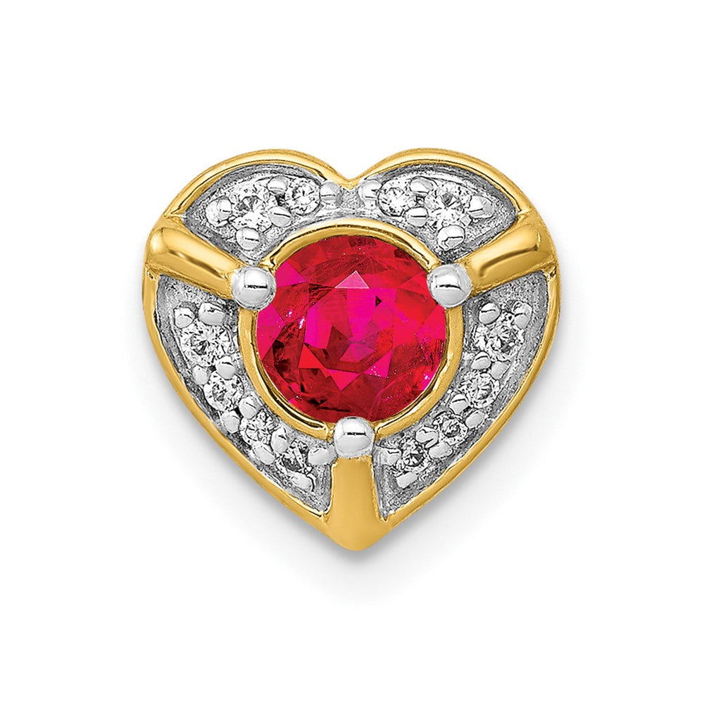 14K Gelbgold Echt Diamant Und.33 Rubin Fantasie Herz Kette Anhänger