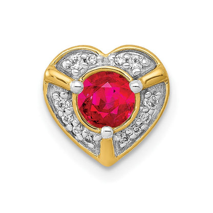 14K Gelbgold Echt Diamant Und.33 Rubin Fantasie Herz Kette Anhänger