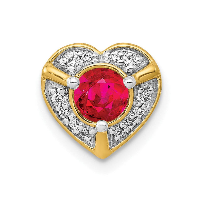 14K Gelbgold Echt Diamant Und.33 Rubin Fantasie Herz Kette Anhänger