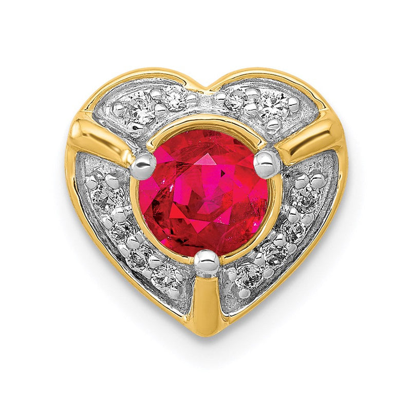 14K Gelbgold Echt Diamant &.50 Rubin Fantasie Herz Kette Anhänger