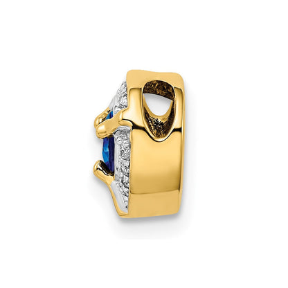 14K Gelbgold Echt Diamant Und.25 Saphir Fantasie Herz Kette Anhänger