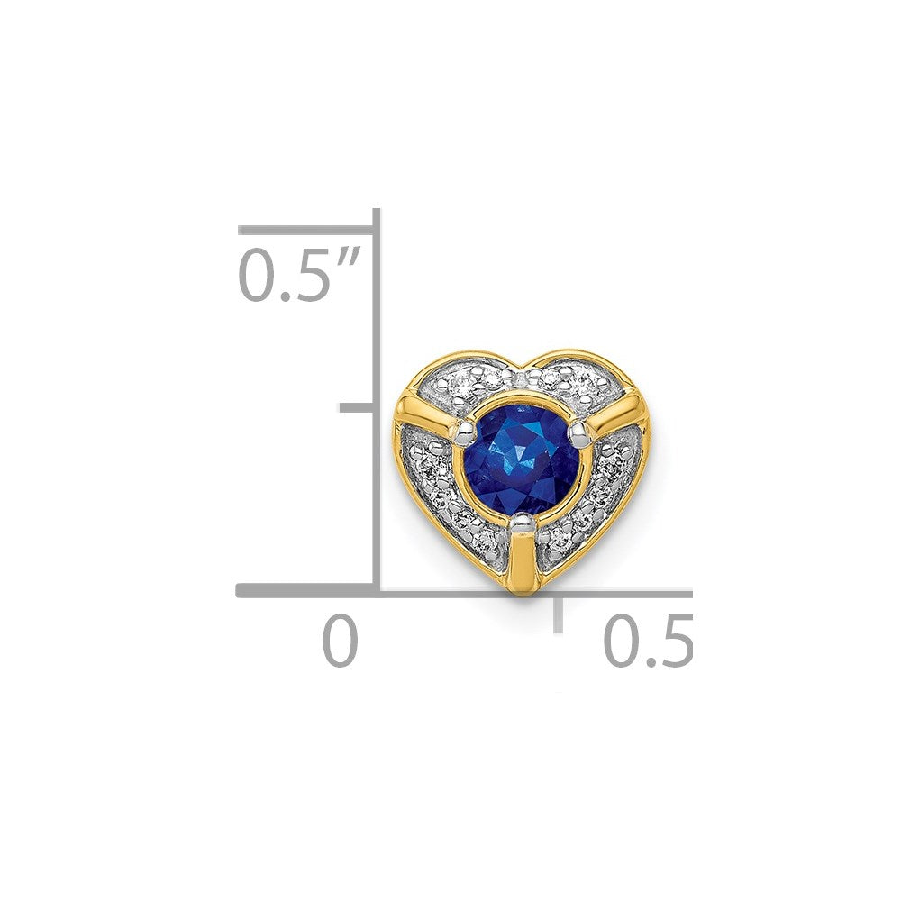 14K Gelbgold Echt Diamant Und.25 Saphir Fantasie Herz Kette Anhänger