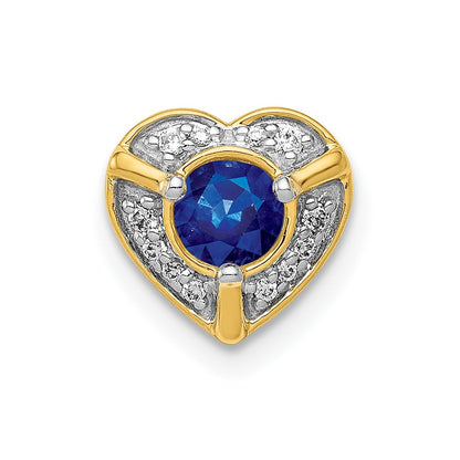 14K Gelbgold Echt Diamant Und.25 Saphir Fantasie Herz Kette Anhänger