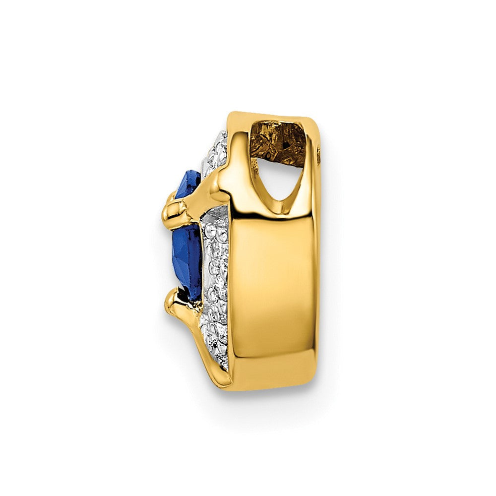 14K Gelbgold Echt Diamant Und.33 Saphir Fantasie Herz Kette Anhänger