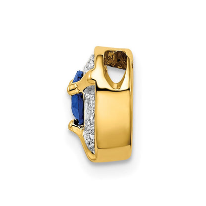 14K Gelbgold Echt Diamant Und.33 Saphir Fantasie Herz Kette Anhänger