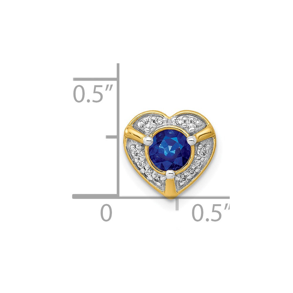 14K Gelbgold Echt Diamant Und.33 Saphir Fantasie Herz Kette Anhänger