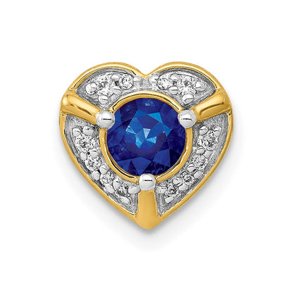 14K Gelbgold Echt Diamant Und.33 Saphir Fantasie Herz Kette Anhänger