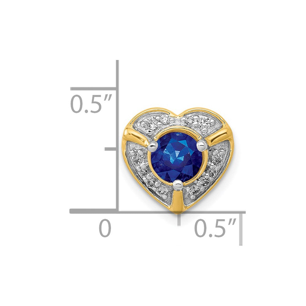 14K Gelbgold Echt Diamant Und.50 Saphir Fantasie Herz Kette Anhänger