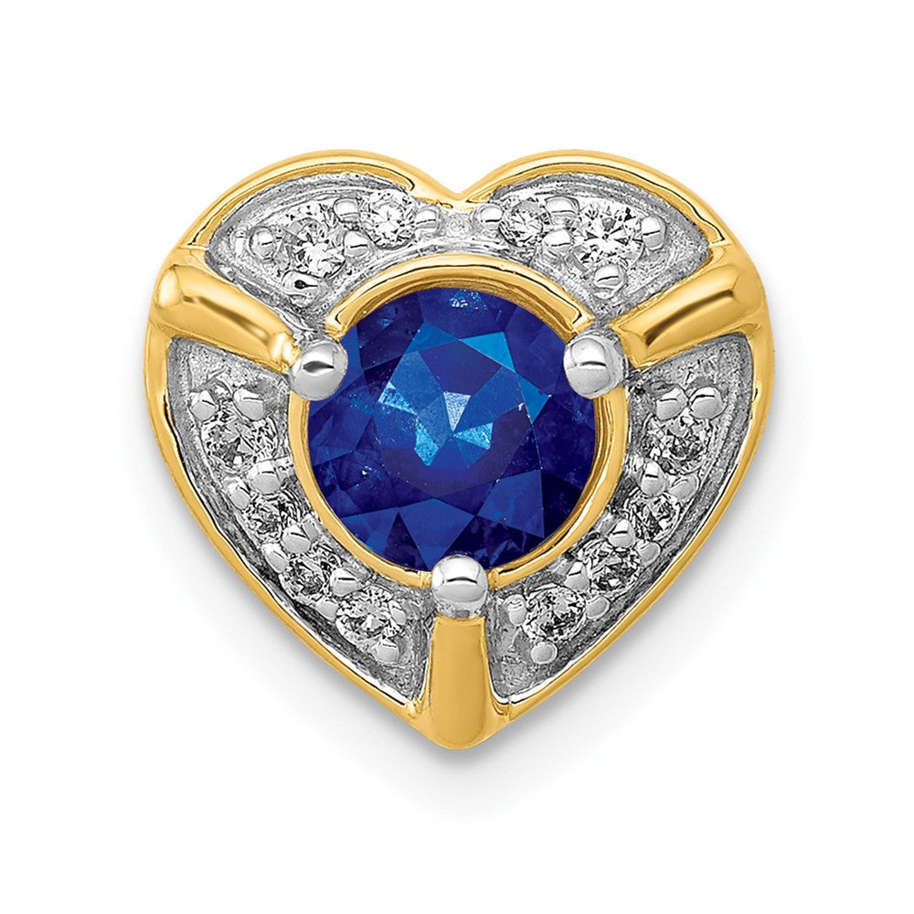 14K Gelbgold Echt Diamant Und.50 Saphir Fantasie Herz Kette Anhänger