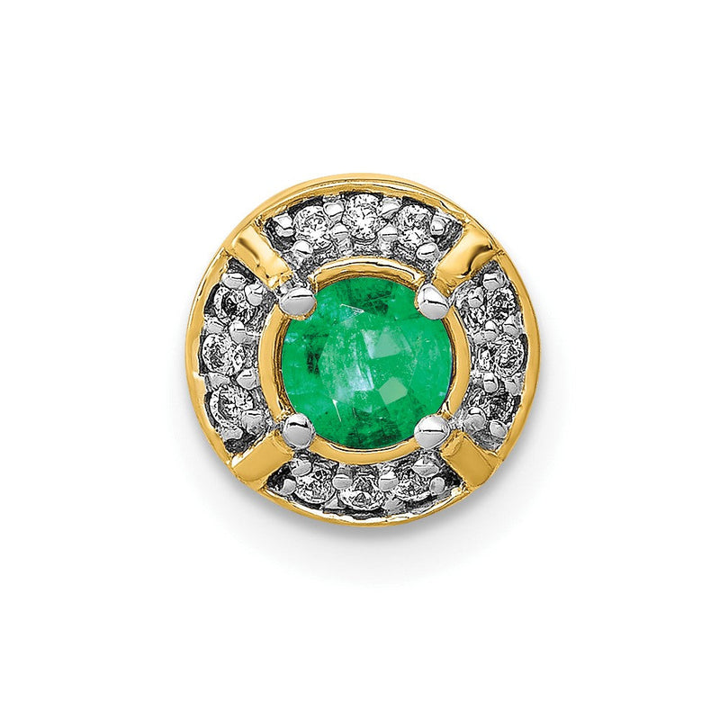 14K Gelbgold Echt Diamant Und.25 Smaragd Fantasie Kreis Kette Anhänger