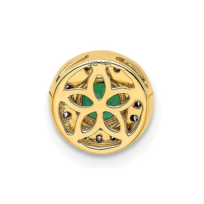 14K Gelbgold Echt Diamant Und.33 Smaragd Fantasie Kreis Kette Anhänger