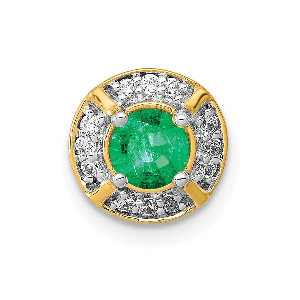 14K Gelbgold Echt Diamant Und.33 Smaragd Fantasie Kreis Kette Anhänger