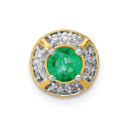 14K Gelbgold Echt Diamant Und.33 Smaragd Fantasie Kreis Kette Anhänger