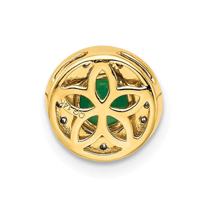 14K Gelbgold Echt Diamant &.5 Smaragd Fantasie Kreis Kette Anhänger