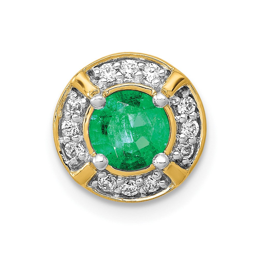 14K Gelbgold Echt Diamant &.5 Smaragd Fantasie Kreis Kette Anhänger