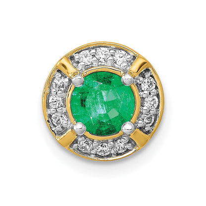 14K Gelbgold Echt Diamant &.5 Smaragd Fantasie Kreis Kette Anhänger