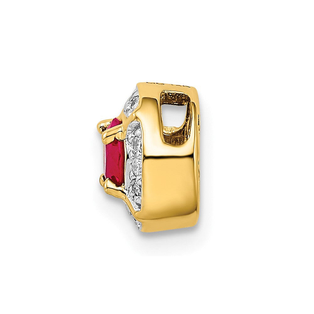 14K Gelbgold Echt Diamant Und.25 Rubin Fantasie Rund Kette Anhänger
