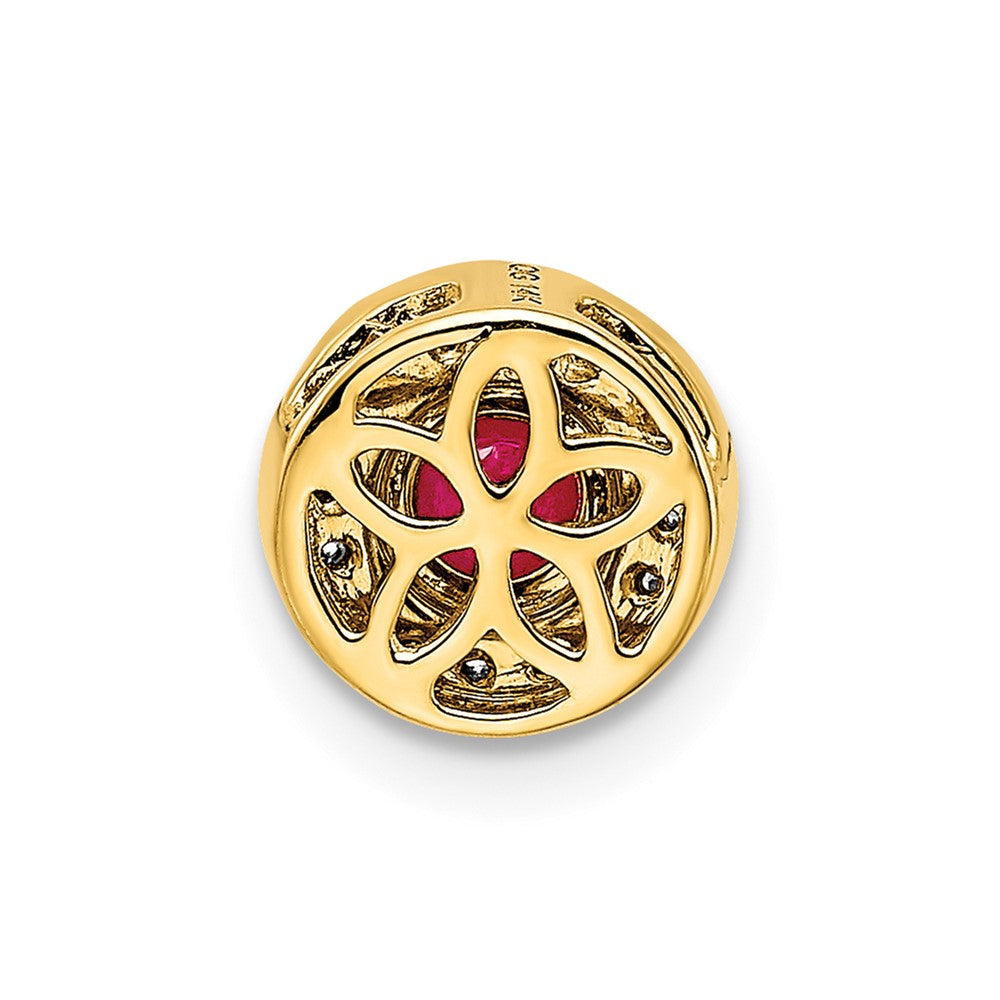 14K Gelbgold Echt Diamant Und.25 Rubin Fantasie Rund Kette Anhänger