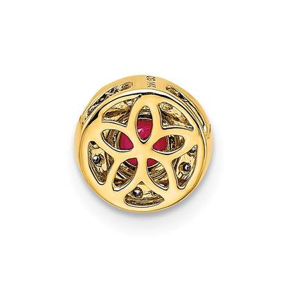 14K Gelbgold Echt Diamant Und.25 Rubin Fantasie Rund Kette Anhänger