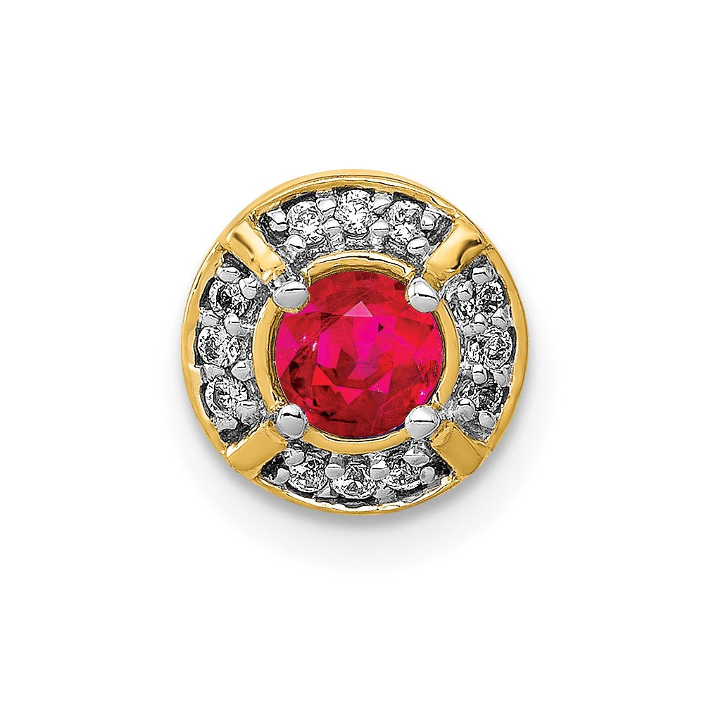 14K Gelbgold Echt Diamant Und.25 Rubin Fantasie Rund Kette Anhänger