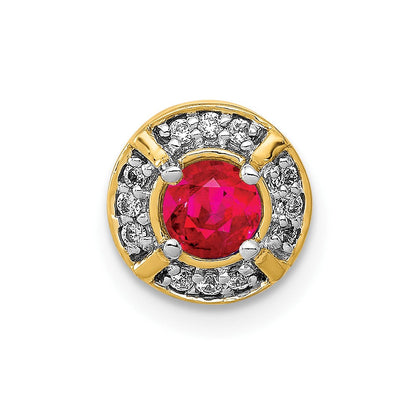 14K Gelbgold Echt Diamant Und.25 Rubin Fantasie Rund Kette Anhänger