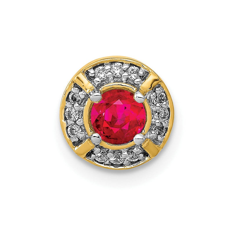 14K Gelbgold Echt Diamant Und.25 Rubin Fantasie Rund Kette Anhänger