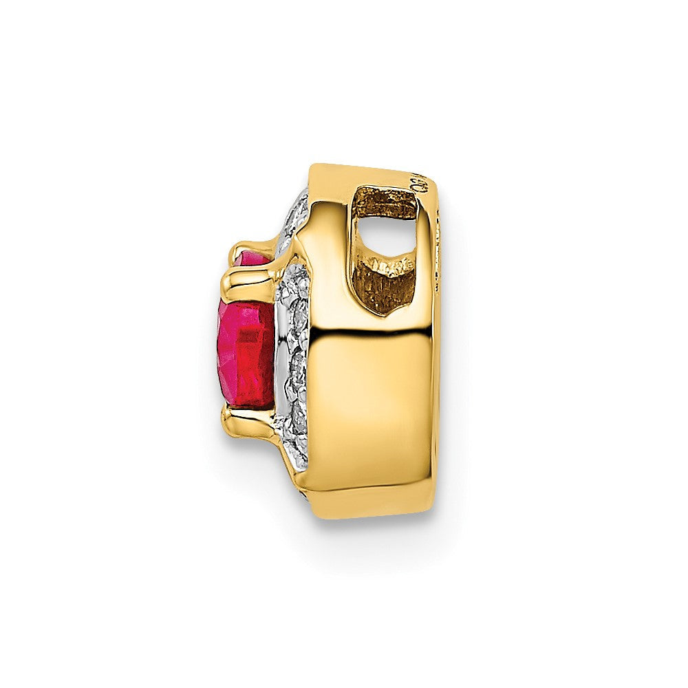 14K Gelbgold Echt Diamant Und.33 Rubin Fantasie Rund Kette Anhänger