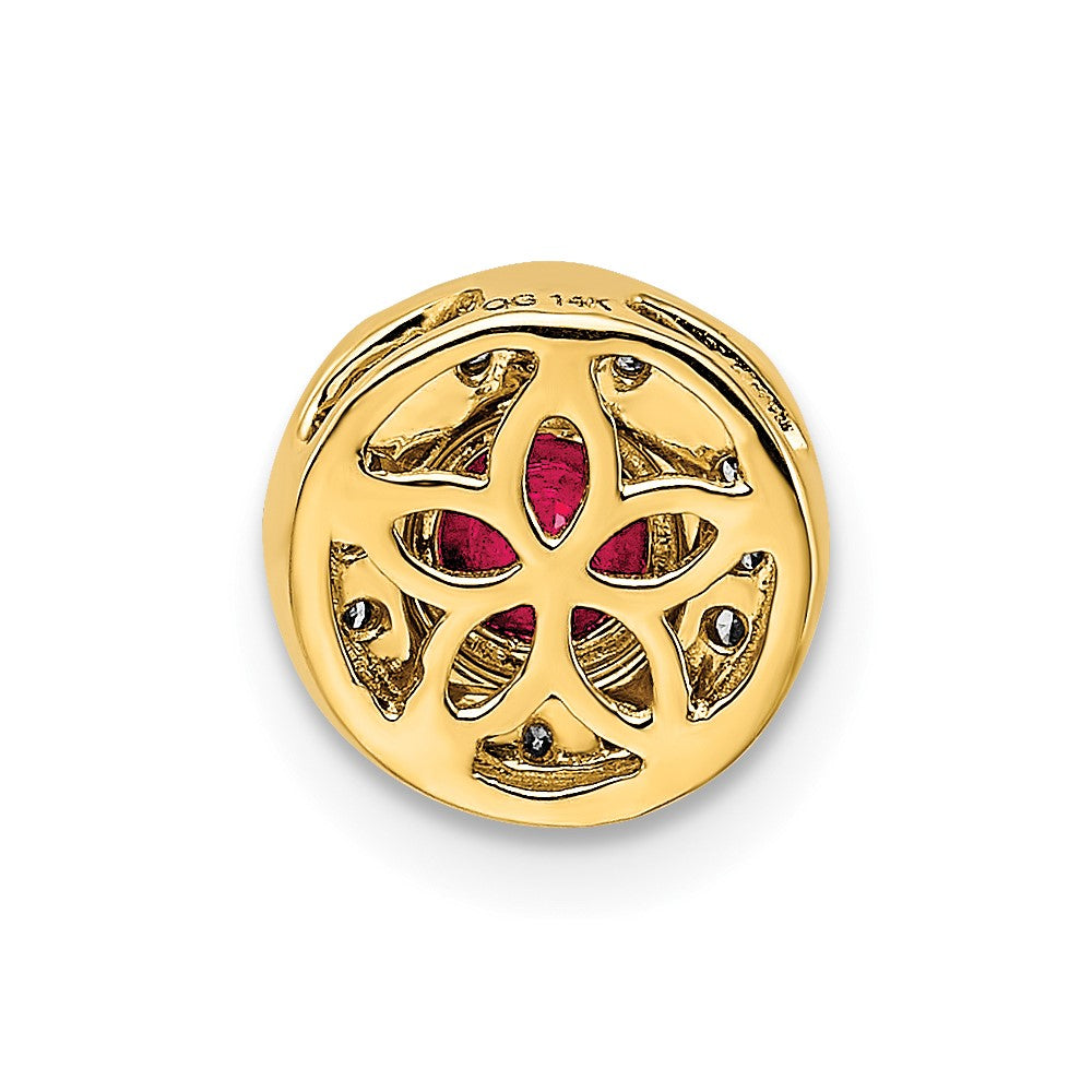 14K Gelbgold Echt Diamant Und.33 Rubin Fantasie Rund Kette Anhänger