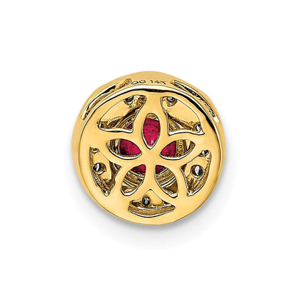 14K Gelbgold Echt Diamant Und.33 Rubin Fantasie Rund Kette Anhänger