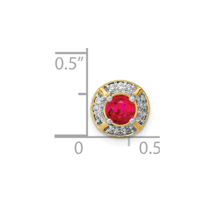 14K Gelbgold Echt Diamant Und.33 Rubin Fantasie Rund Kette Anhänger