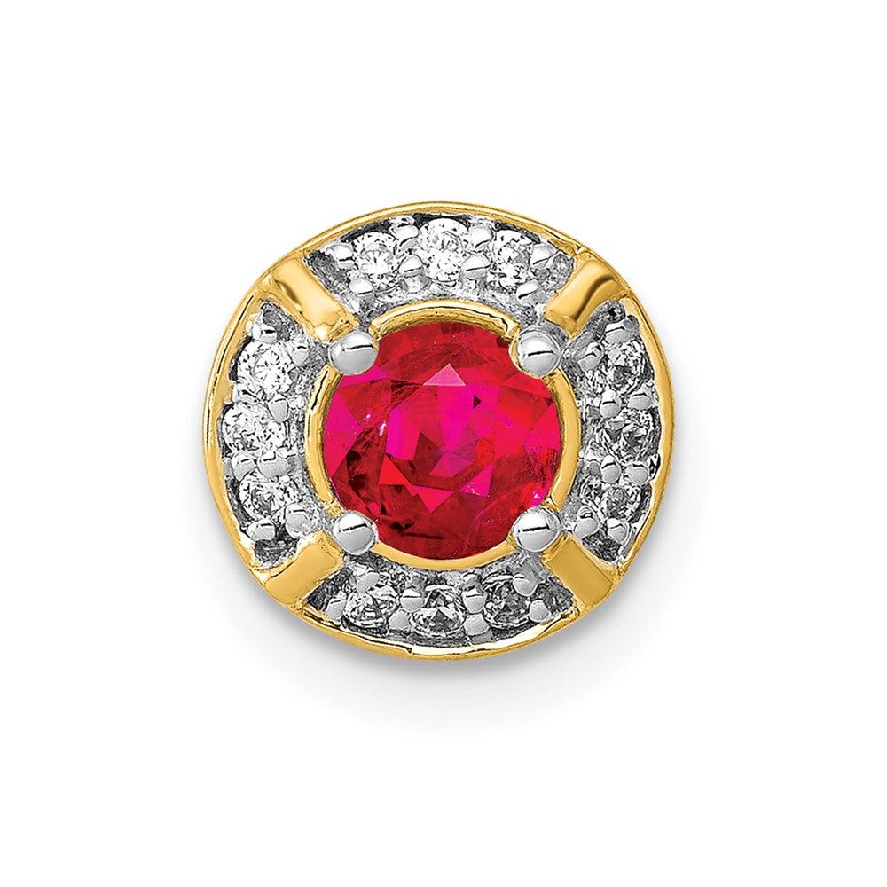 14K Gelbgold Echt Diamant Und.33 Rubin Fantasie Rund Kette Anhänger