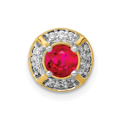14K Gelbgold Echt Diamant Und.33 Rubin Fantasie Rund Kette Anhänger