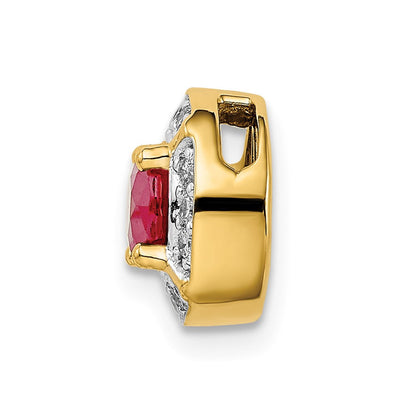 14K Gelbgold Echt Diamant Und.50 Rubin Fantasie Rund Kette Anhänger