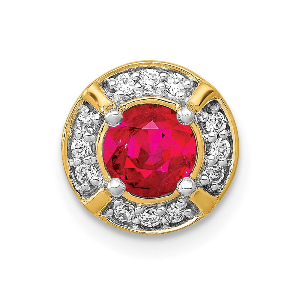 14K Gelbgold Echt Diamant Und.50 Rubin Fantasie Rund Kette Anhänger