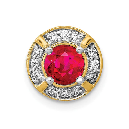 14K Gelbgold Echt Diamant Und.50 Rubin Fantasie Rund Kette Anhänger