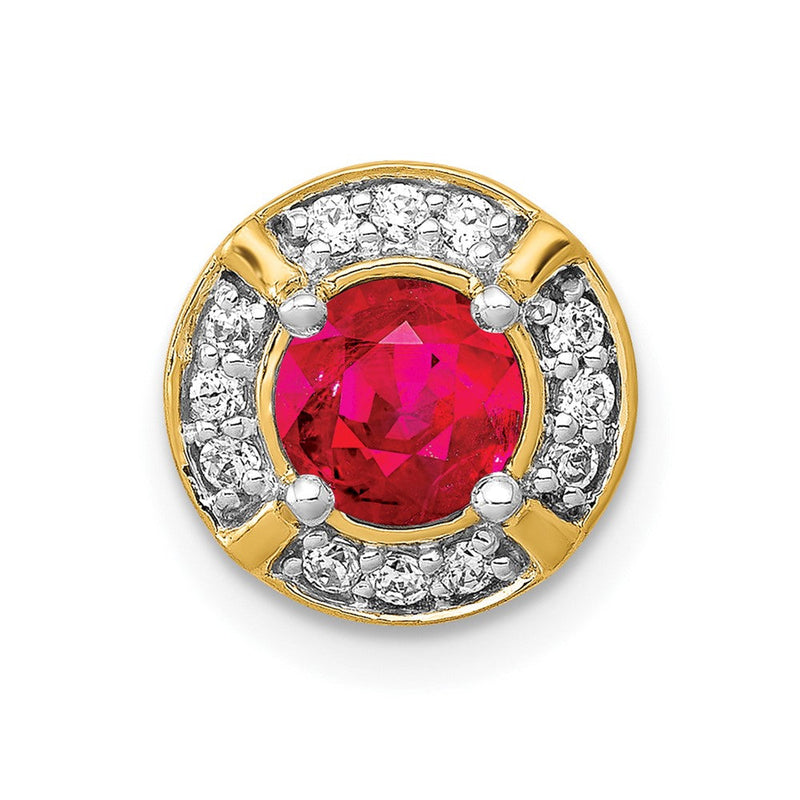 14K Gelbgold Echt Diamant Und.50 Rubin Fantasie Rund Kette Anhänger
