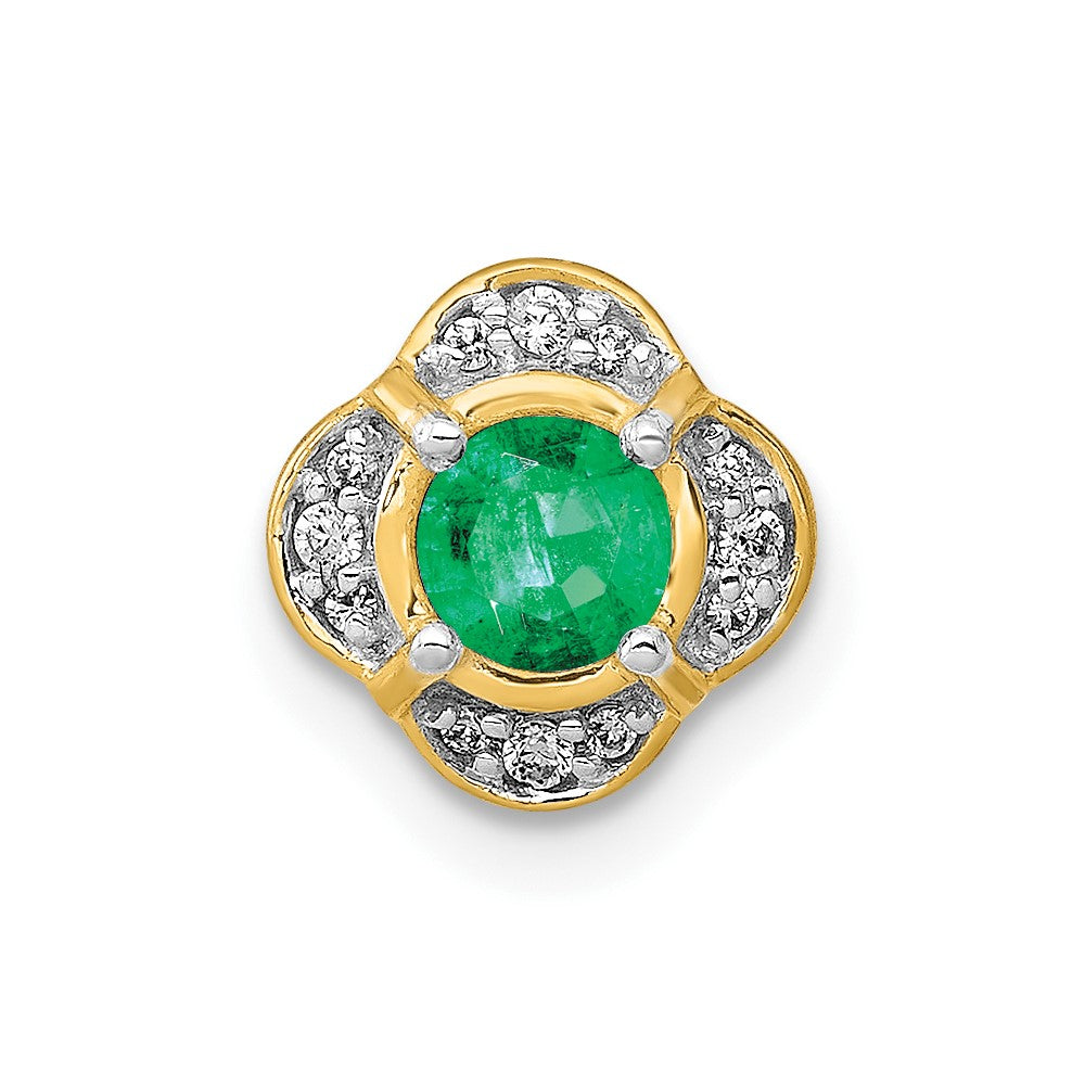 14K Gelbgold Echt Diamant Und.25 Smaragd Fantasie Kette Anhänger
