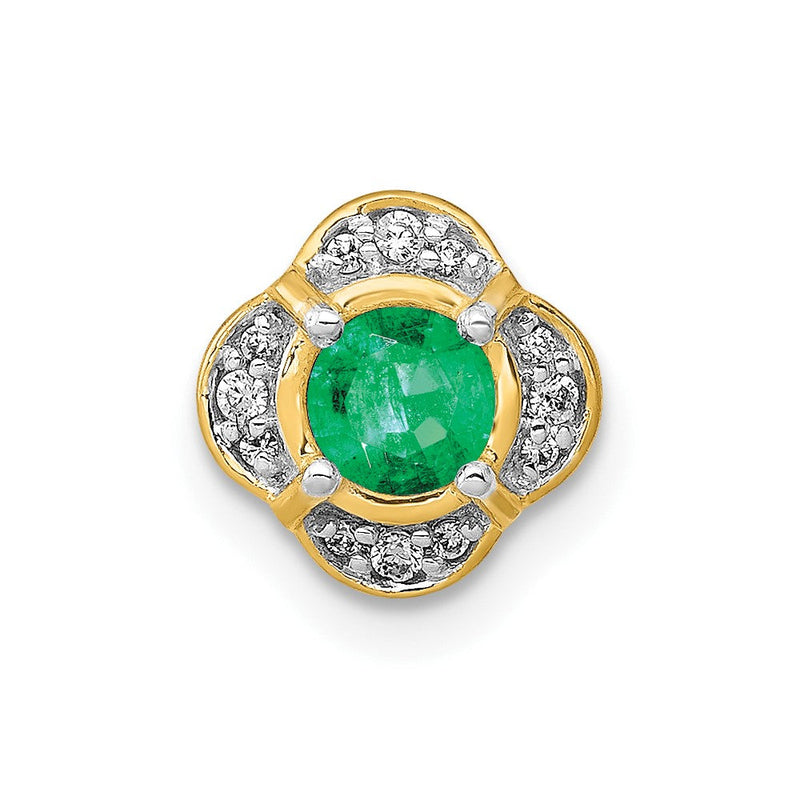 14K Gelbgold Echt Diamant Und.25 Smaragd Fantasie Kette Anhänger