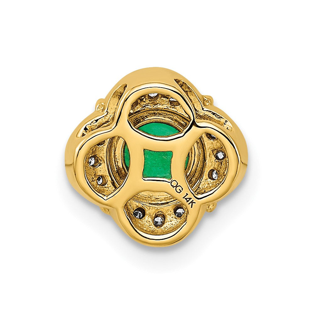 14K Gelbgold Echt Diamant Und.33 Smaragd Fantasie Kette Anhänger
