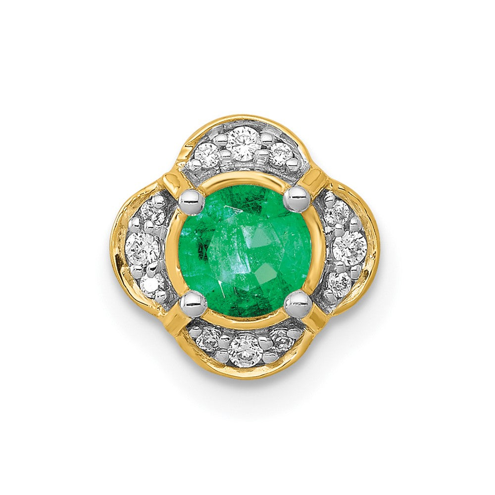 14K Gelbgold Echt Diamant Und.33 Smaragd Fantasie Kette Anhänger