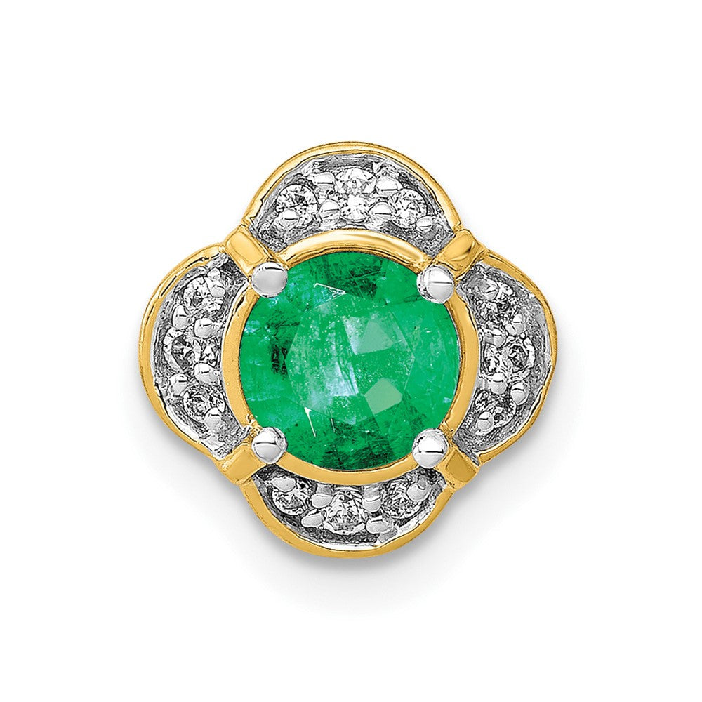14K Gelbgold Echt Diamant Und.5 Smaragd Fantasie Kette Anhänger