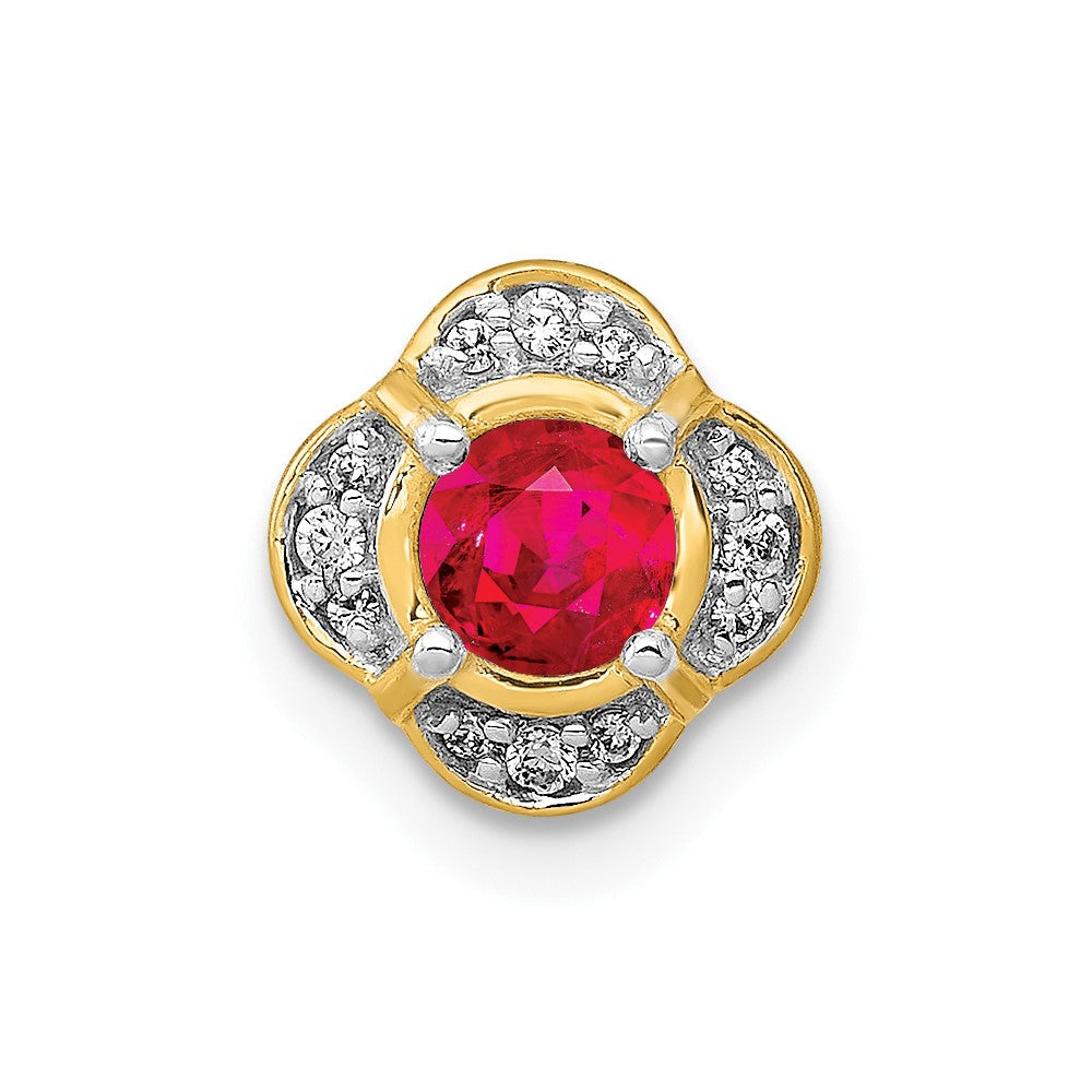 14K Gelbgold Echt Diamant Und.25 Rubin Fantasie Kette Anhänger