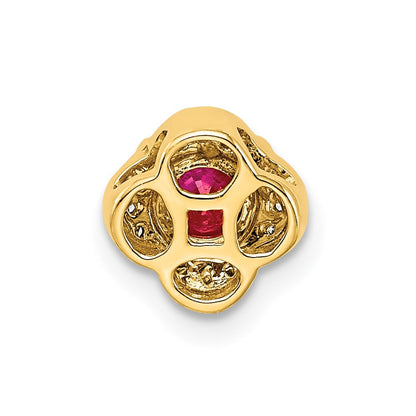 14K Gelbgold Echt Diamant Und.33 Rubin Fantasie Kette Anhänger