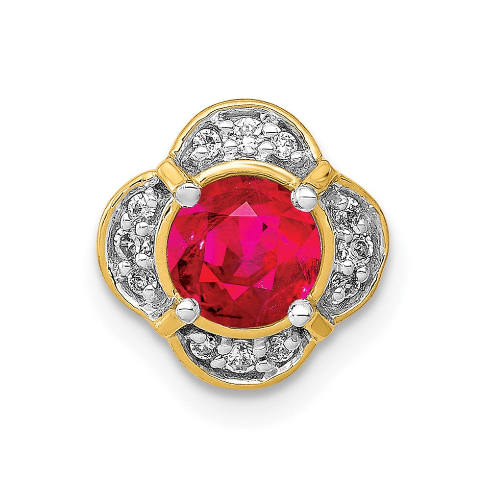 14K Gelbgold Echt Diamant und Rubin Fantasie Kette Anhänger