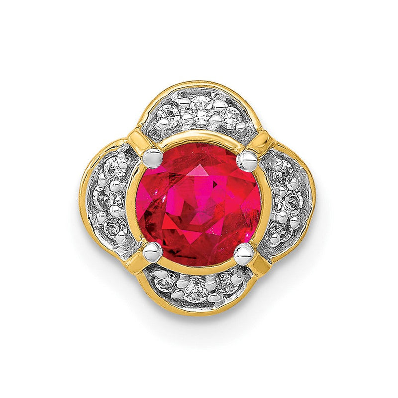 14K Gelbgold Echt Diamant und Rubin Fantasie Kette Anhänger