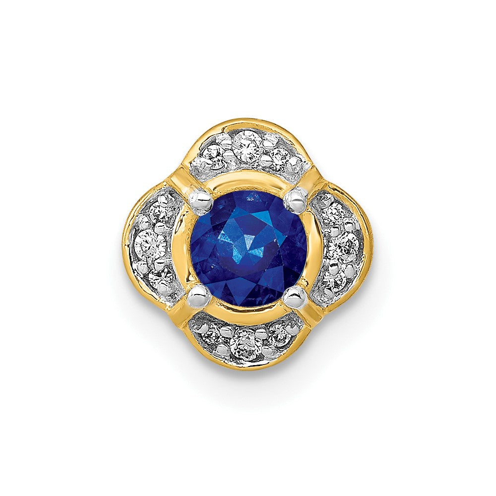 14K Gelbgold 1/20ct. Echt Diamant Und.25 Saphir Fantasie Kette Anhänger