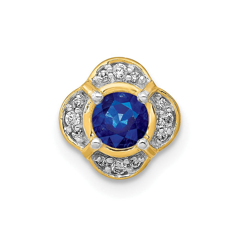 14K Gelbgold 1/20ct. Echt Diamant Und.25 Saphir Fantasie Kette Anhänger