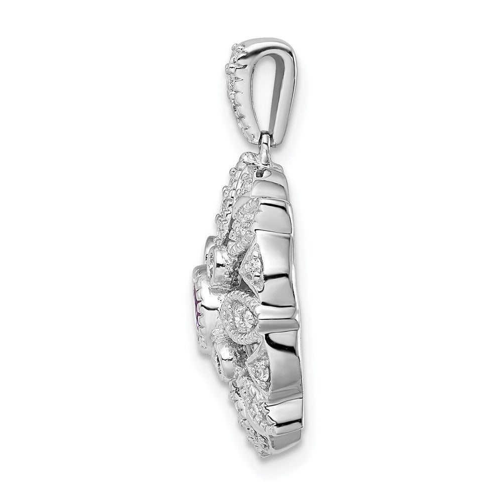 14K Weißgold Anhänger mit echtem Diamant und 0,25 ct. Amethyst, Fancy-Schliff