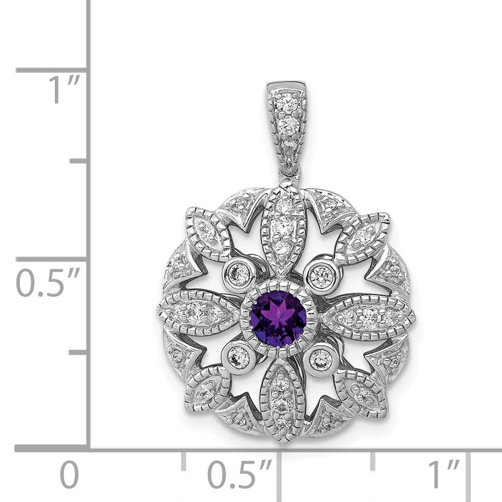 14K Weißgold Anhänger mit echtem Diamant und 0,25 ct. Amethyst, Fancy-Schliff