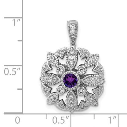 14K Weißgold Anhänger mit echtem Diamant und 0,25 ct. Amethyst, Fancy-Schliff